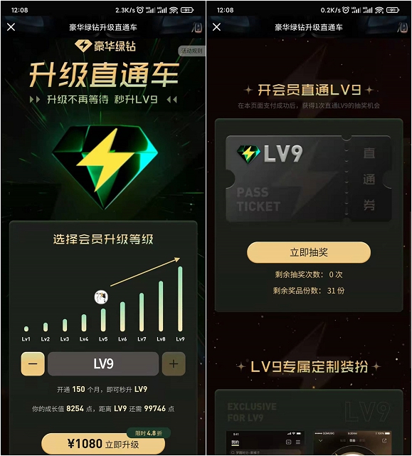 豪华绿钻LV9升级直通车_可秒升LV9